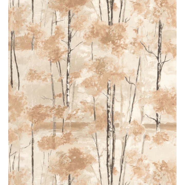 Papel pintado bosque pictórico etéreo con copas de árboles tonos terracota - Tagus Silvery 684492