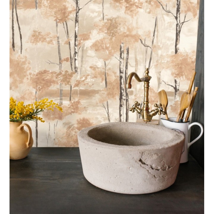 Papel pintado bosque pictórico etéreo con copas de árboles tonos terracota - Tagus Silvery 684492