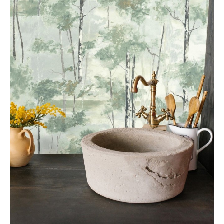 Papel pintado bosque pictórico etéreo con copas de árboles tonos verde botella - Tagus Silvery 684494