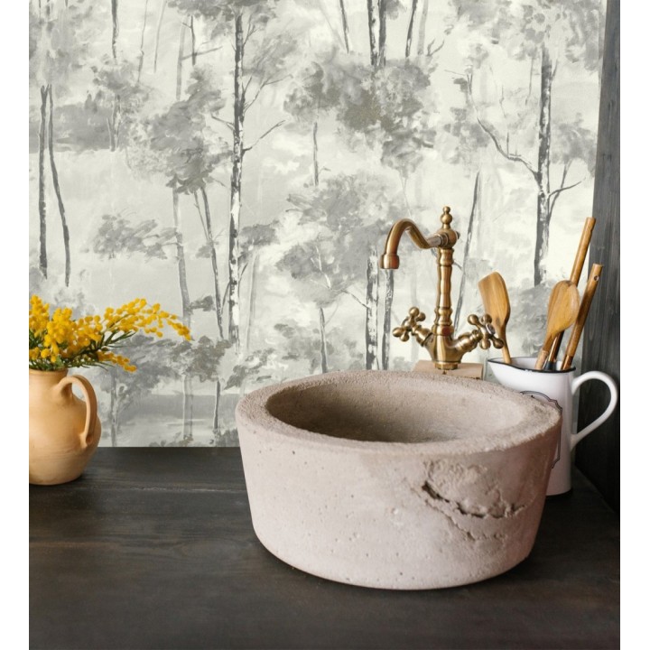Papel pintado bosque pictórico etéreo con copas de árboles tonos gris pizarra - Tagus Silvery 684496