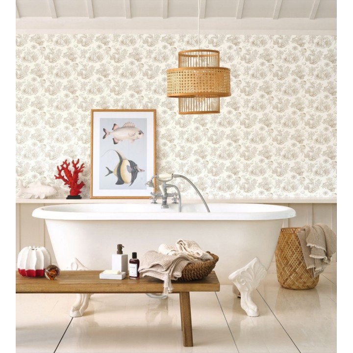 Papel pintado arrecife coralino dibujado sobre tejido de lienzo - Atlantis Abyss 684502