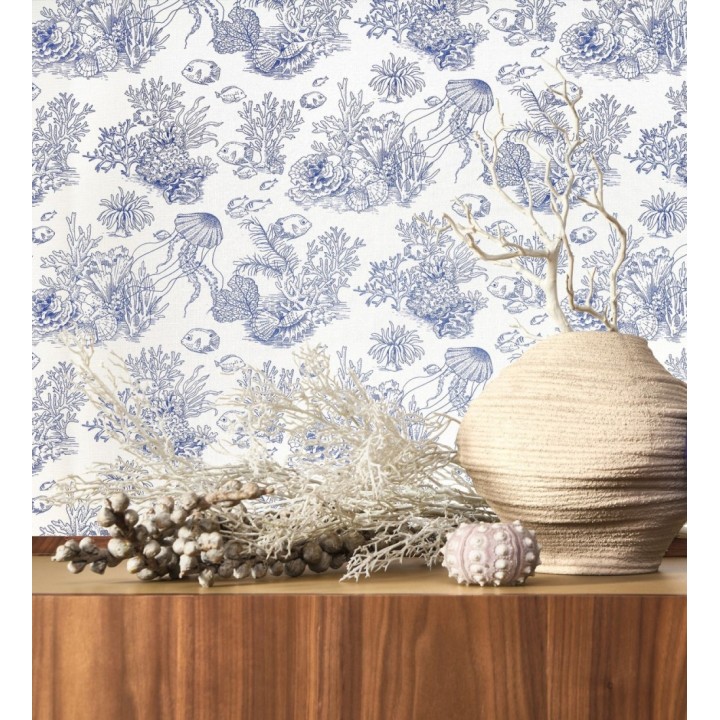 Papel pintado arrecife coralino dibujado sobre tejido de lienzo - Atlantis Abyss 684503