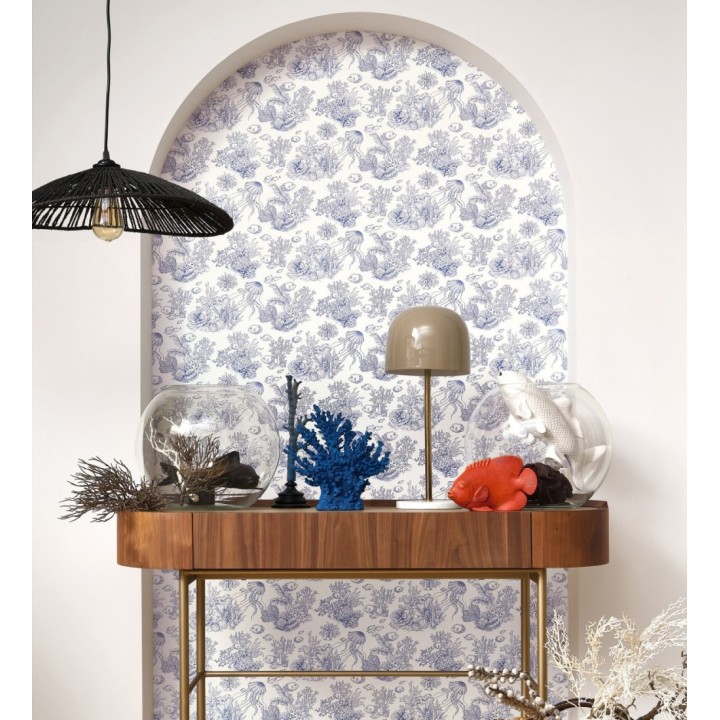 Papel pintado arrecife coralino dibujado sobre tejido de lienzo - Atlantis Abyss 684503