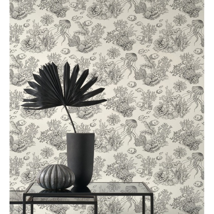 Papel pintado arrecife coralino dibujado sobre tejido de lienzo - Atlantis Abyss 684506