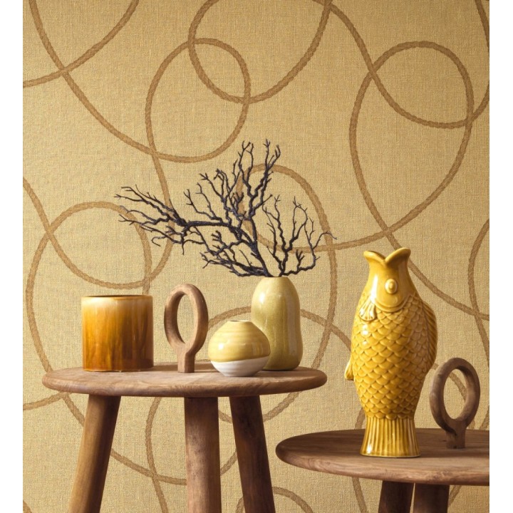 Papel pintado cuerdas náuticas entrelazadas fondo camel - Dover Coiled 684513