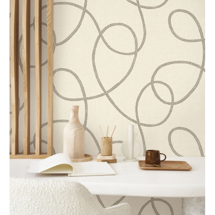 Papel pintado cuerdas náuticas entrelazadas fondo blanco roto - Dover Coiled 684514