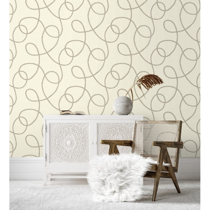 Papel pintado cuerdas náuticas entrelazadas fondo blanco roto - Dover Coiled 684514