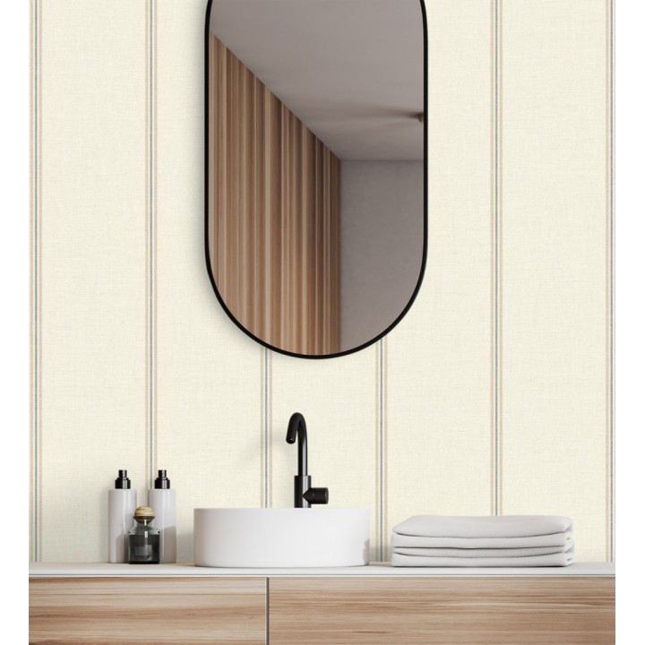 Papel pintado de rayas beige fondo tejido de lino - Colmar Lined 684515