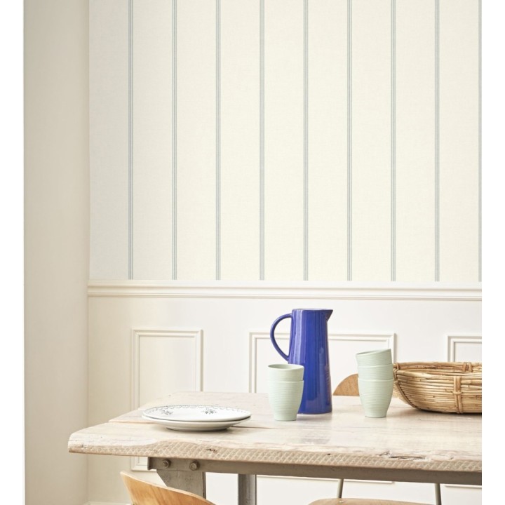 Papel pintado de rayas azul acero fondo tejido de lino - Colmar Lined 684516