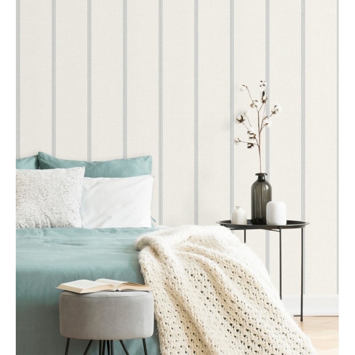 Papel pintado de rayas azul acero fondo tejido de lino - Colmar Lined 684516