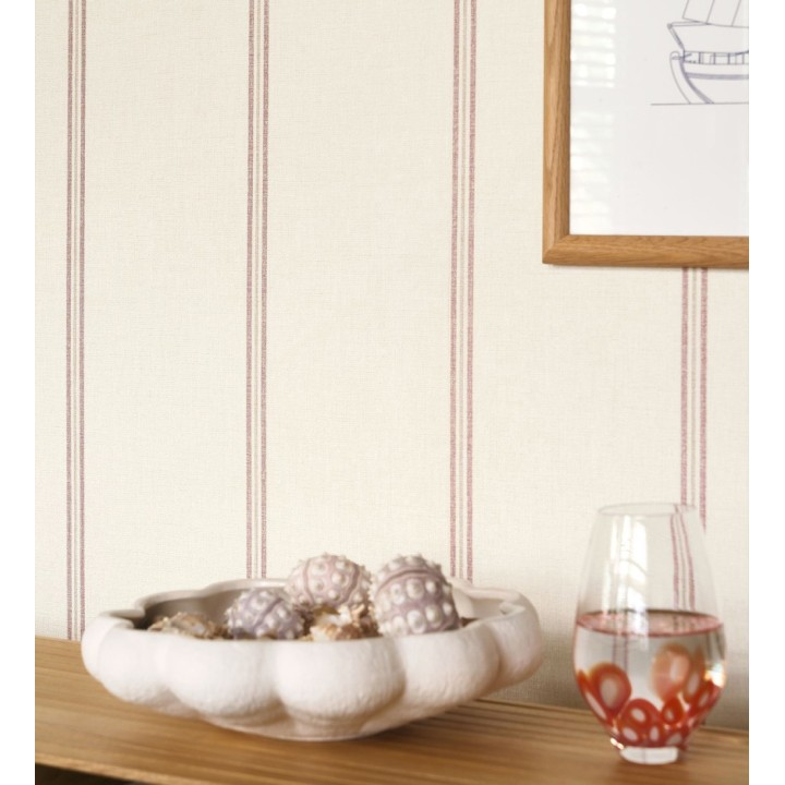 Papel pintado de rayas rojo oxblood fondo tejido de lino - Colmar Lined 684517