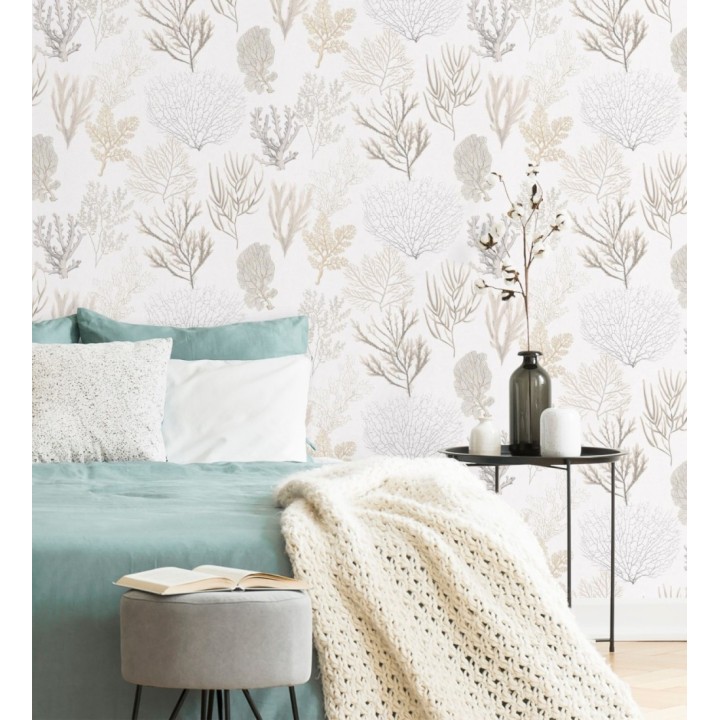 Papel pintado de corales marinos texturizado en tejido de fibras de lienzo - Baltic Forest 126559