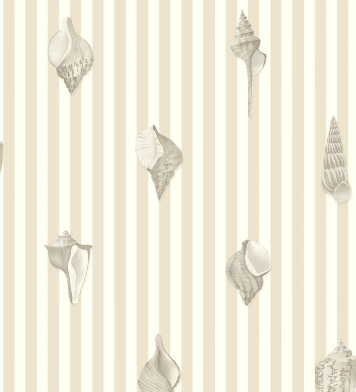 Papel pintado rayas beige conchas marinas tradicional - Coll Coastal 684518