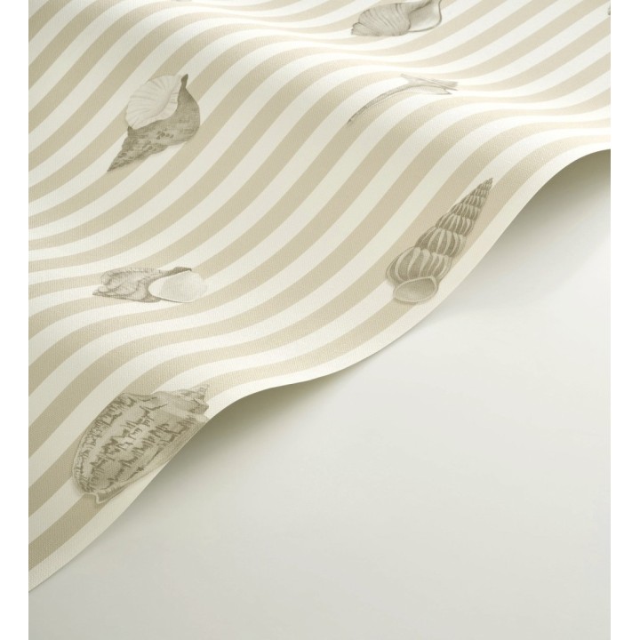 Papel pintado rayas beige conchas marinas tradicional - Coll Coastal 684518