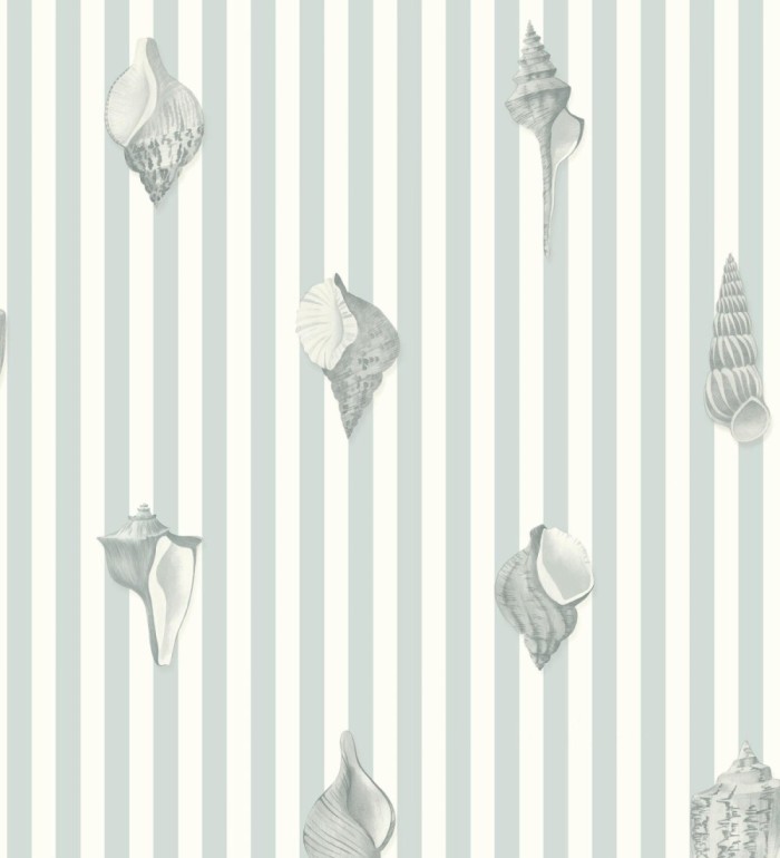 Papel pintado rayas azul conchas marinas tradicional - Coll Coastal 684519