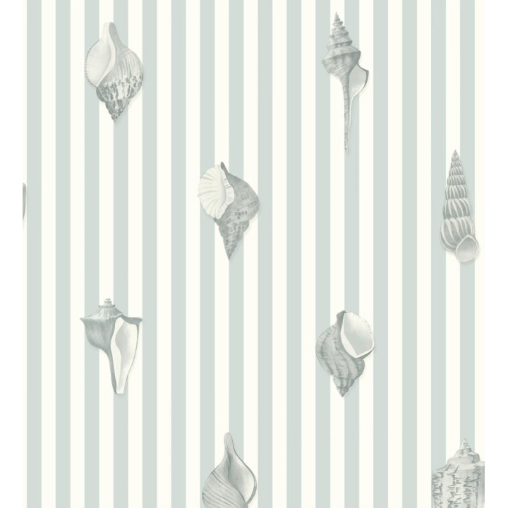 Papel pintado rayas azul conchas marinas tradicional - Coll Coastal 684519