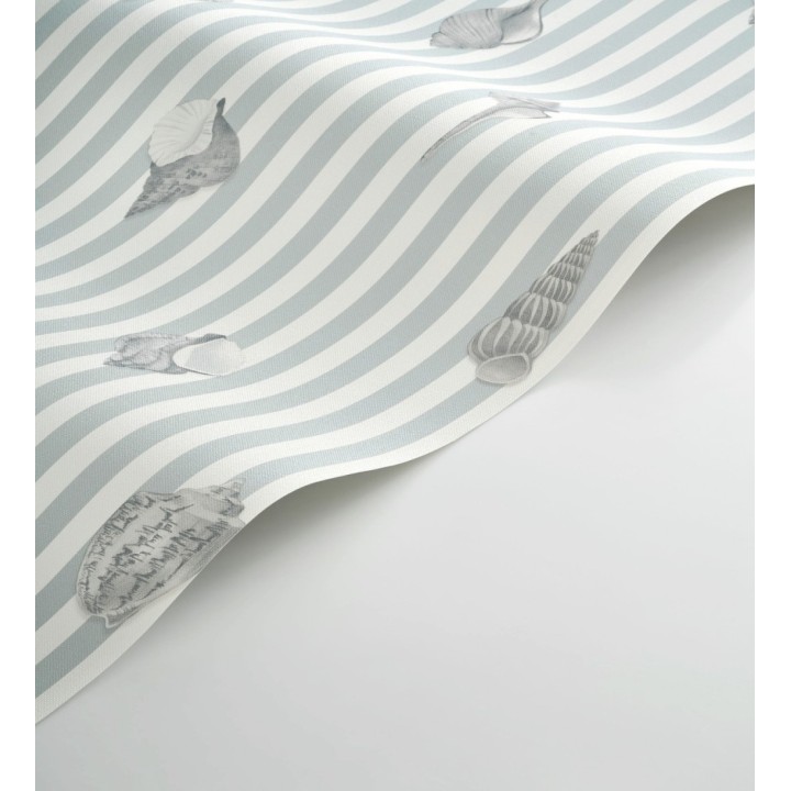 Papel pintado rayas azul conchas marinas tradicional - Coll Coastal 684519