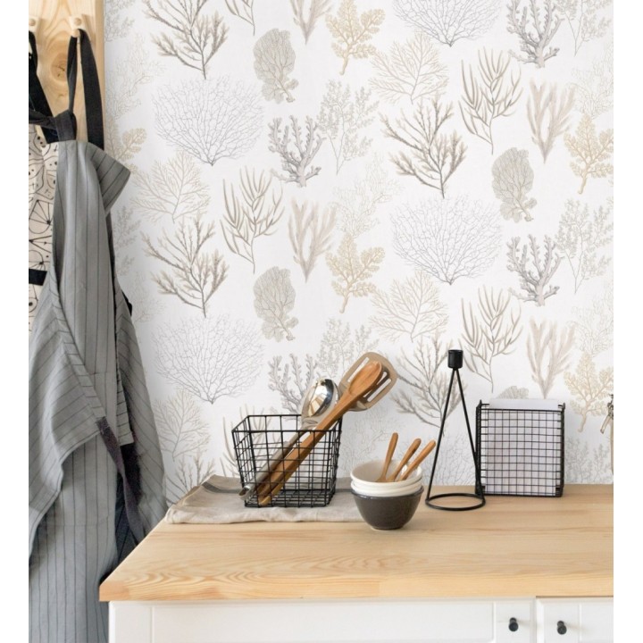 Papel pintado de corales marinos texturizado en tejido de fibras de lienzo - Baltic Forest 126559