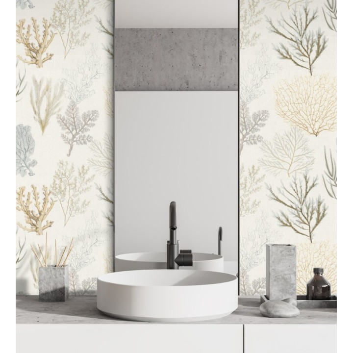 Papel pintado de corales marinos texturizado en tejido de fibras de lienzo - Baltic Forest 126560