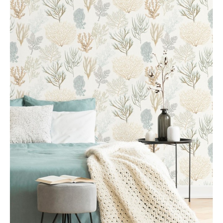 Papel pintado de corales marinos texturizado en tejido de fibras de lienzo - Baltic Forest 126560