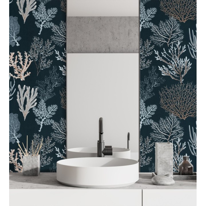 Papel pintado de corales marinos texturizado en tejido de fibras de lienzo - Baltic Forest 684530