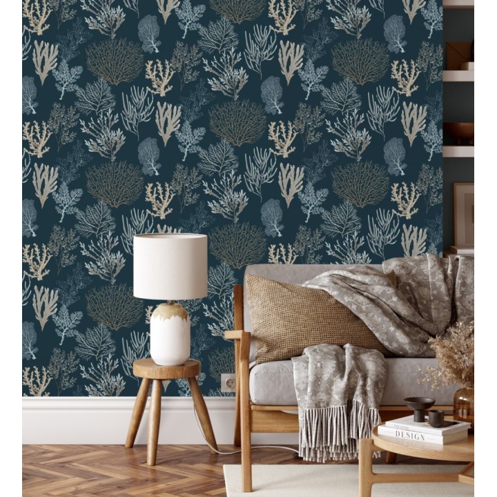 Papel pintado de corales marinos texturizado en tejido de fibras de lienzo - Baltic Forest 684530