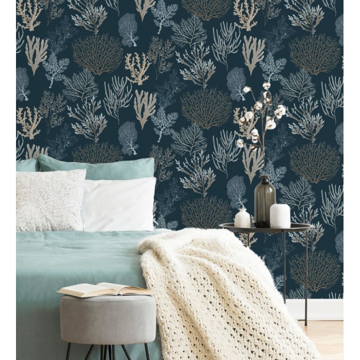 Papel pintado de corales marinos texturizado en tejido de fibras de lienzo - Baltic Forest 684530