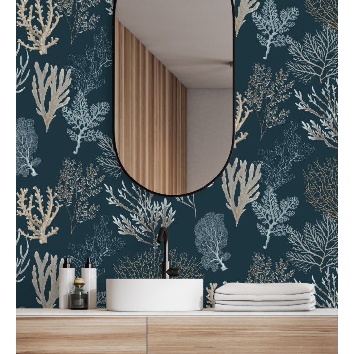 Papel pintado de corales marinos texturizado en tejido de fibras de lienzo - Baltic Forest 684530