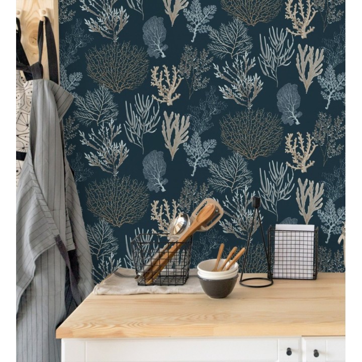 Papel pintado de corales marinos texturizado en tejido de fibras de lienzo - Baltic Forest 684530