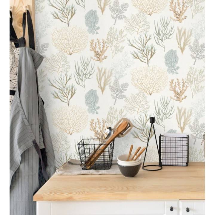 Papel pintado de corales marinos texturizado en tejido de fibras de lienzo - Baltic Forest 126560