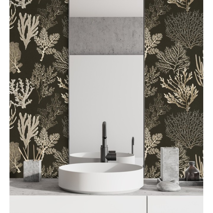 Papel pintado de corales marinos texturizado en tejido de fibras de lienzo - Baltic Forest 684533