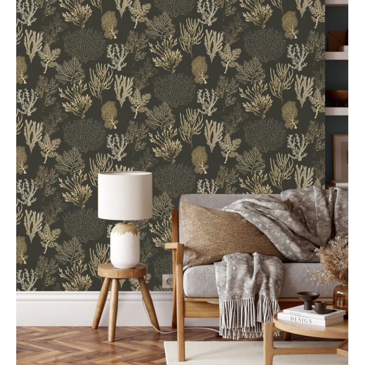 Papel pintado de corales marinos texturizado en tejido de fibras de lienzo - Baltic Forest 684533