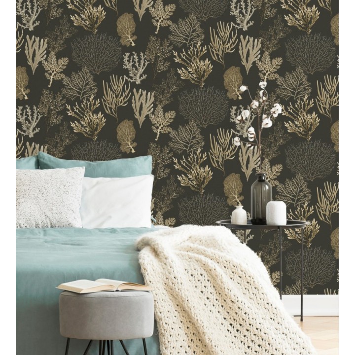 Papel pintado de corales marinos texturizado en tejido de fibras de lienzo - Baltic Forest 684533