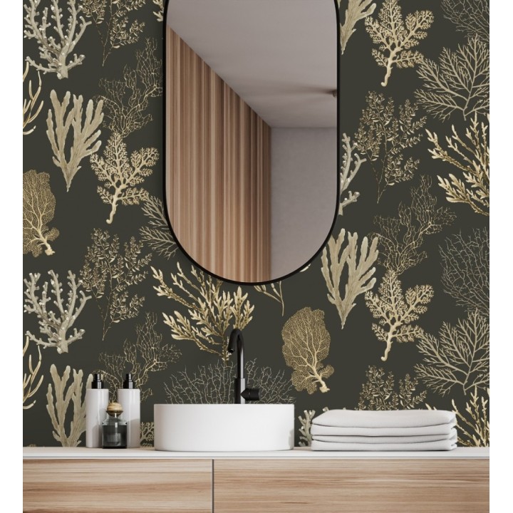 Papel pintado de corales marinos texturizado en tejido de fibras de lienzo - Baltic Forest 684533