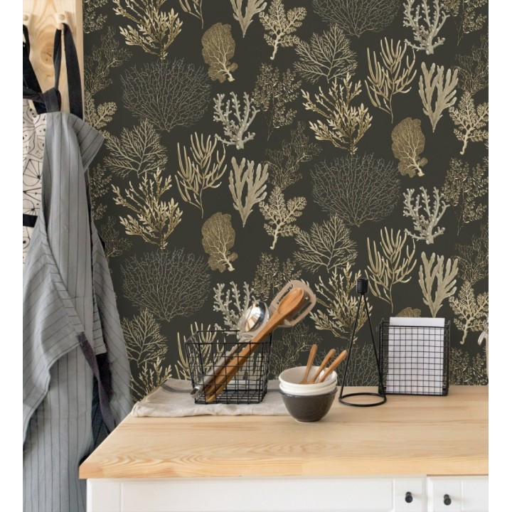 Papel pintado de corales marinos texturizado en tejido de fibras de lienzo - Baltic Forest 684533