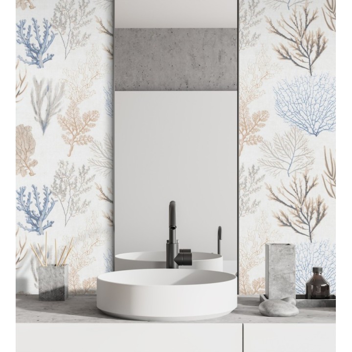 Papel pintado de corales marinos texturizado en tejido de fibras de lienzo - Baltic Forest 126561