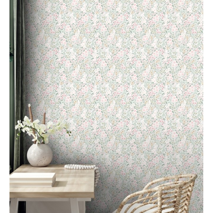 Papel pintado liberty floral mini tonos rosa y verde - Alina Dainty 684537