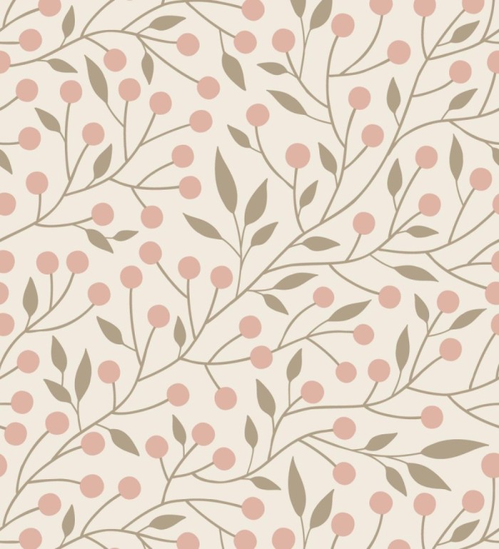 Papel pintado bayas silvestres tonos rosa y topo beige - Lund Nordic 684540