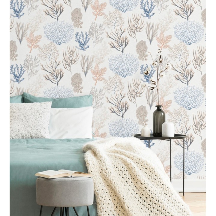 Papel pintado de corales marinos texturizado en tejido de fibras de lienzo - Baltic Forest 126561