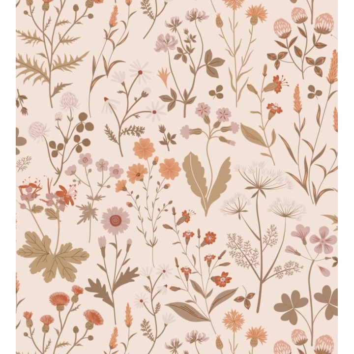 Papel pintado pradera flores silvestres colores naranjas rojos y rosa - Yorkshire Floral 684541