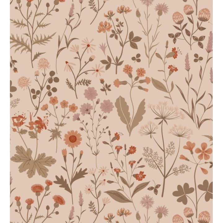 Papel pintado pradera flores silvestres colores naranjas y rosa palo fondo nude - Yorkshire Floral 684542