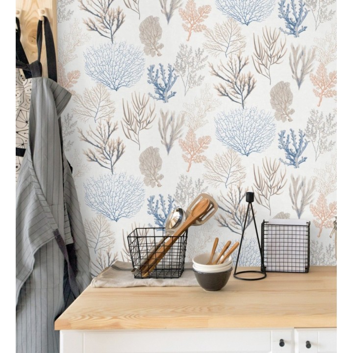 Papel pintado de corales marinos texturizado en tejido de fibras de lienzo - Baltic Forest 126561