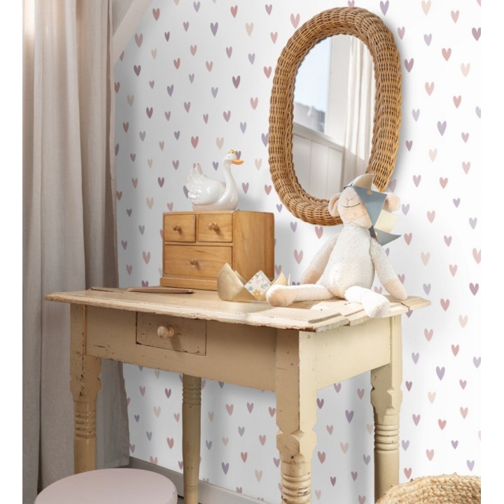 Papel pintado pequeños corazones rosa y malva - Valentin Sweet 684548