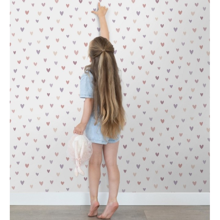 Papel pintado pequeños corazones rosa y malva - Valentin Sweet 684548