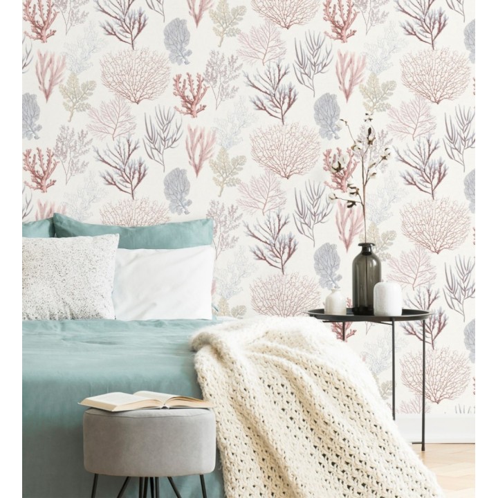 Papel pintado de corales marinos texturizado en tejido de fibras de lienzo - Baltic Forest 126562