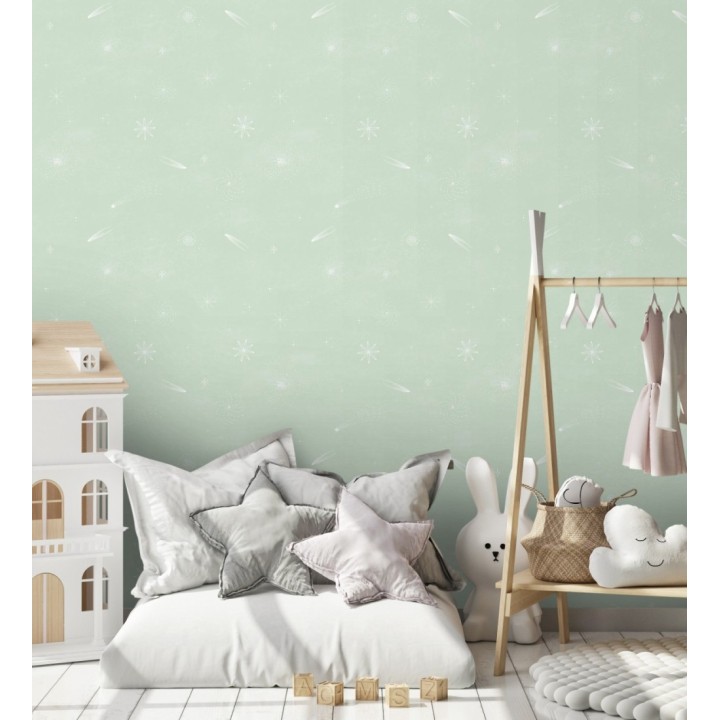 Papel pintado estrellas y galaxias fondo verde menta - Parisian Stellar 684555