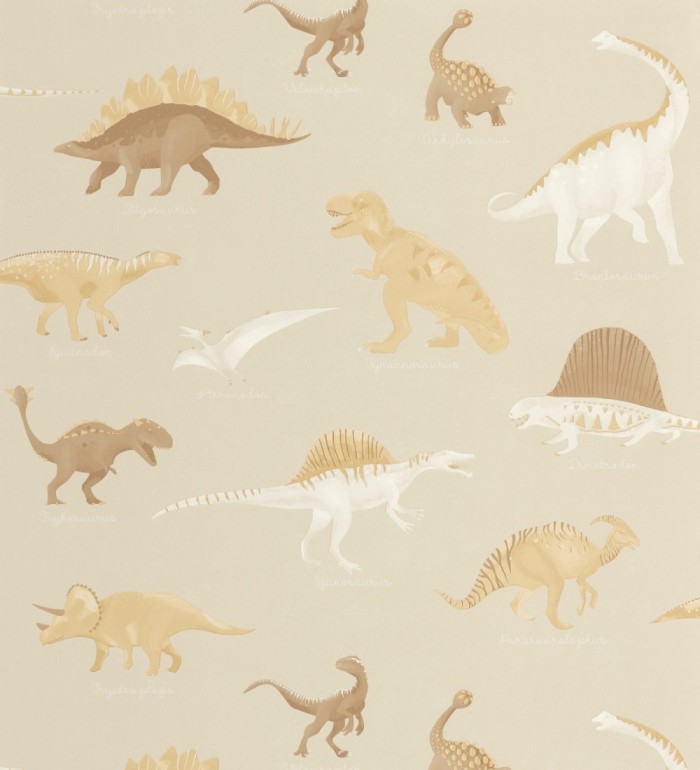 Papel pintado jurásico de dinosaurios fondo camel - Yukon Jurassic 684556