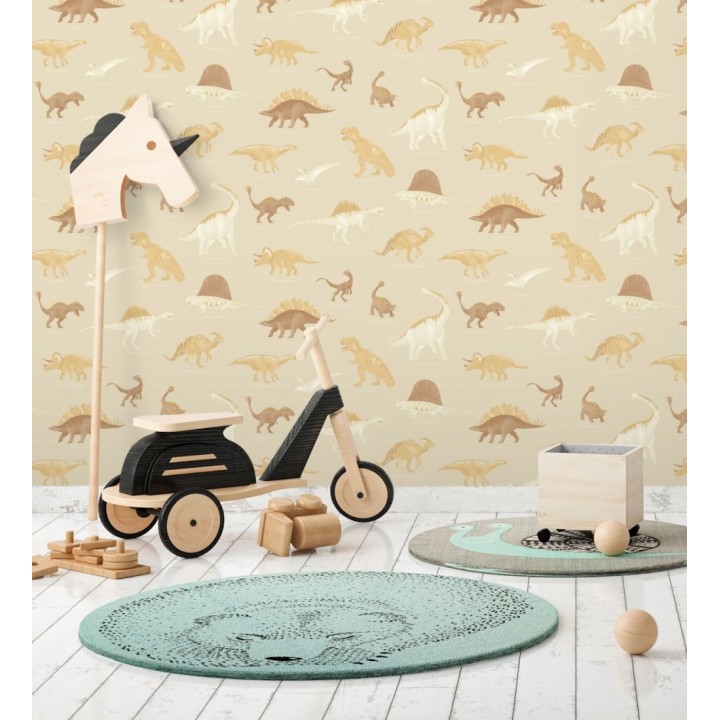 Papel pintado jurásico de dinosaurios fondo camel - Yukon Jurassic 684556