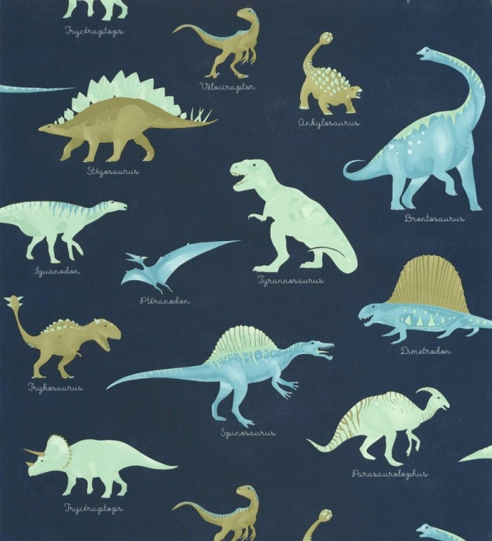 Papel pintado jurásico de dinosaurios fondo azul noche - Yukon Jurassic 684557
