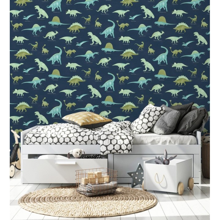 Papel pintado jurásico de dinosaurios fondo azul noche - Yukon Jurassic 684557